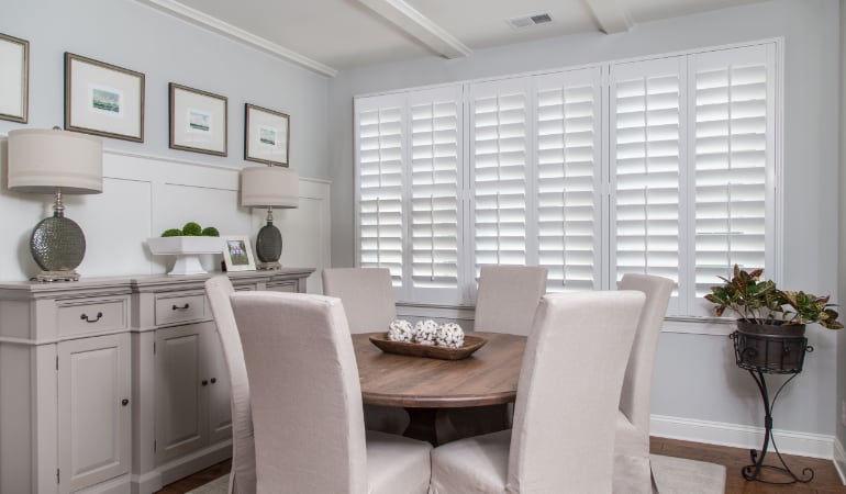  Plantation shutters in a Destin dining room.